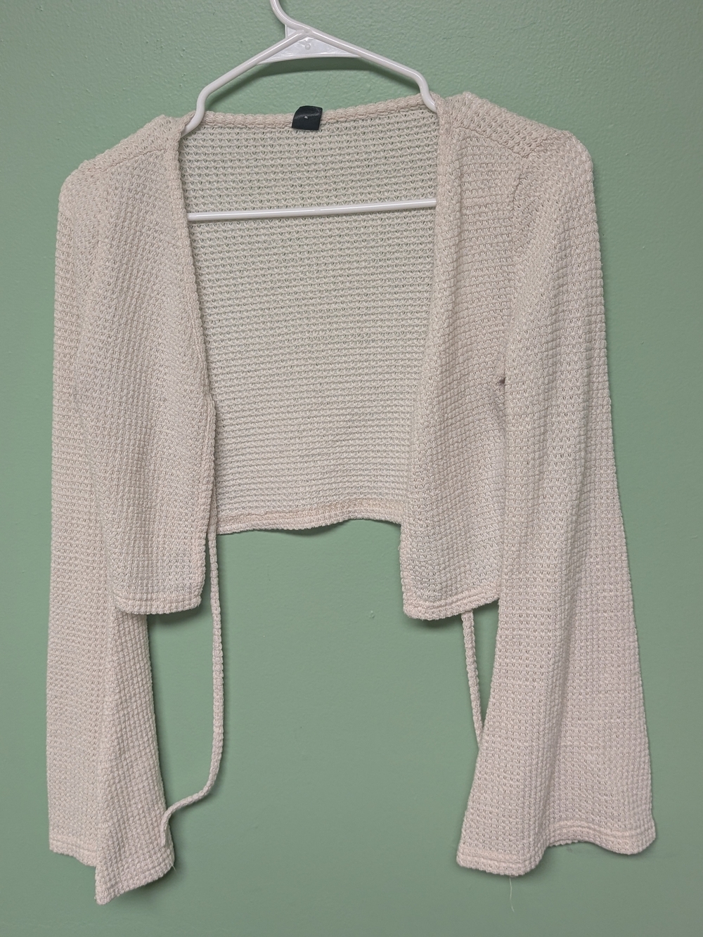 SHEIN Cream Cropped Open-Front Knit Cardigan